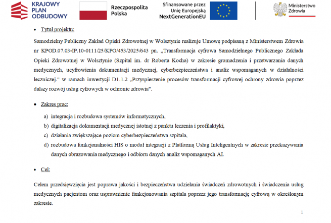 Realizacja przedsięwziecia w ramach Krajowego Planu Odbudowy