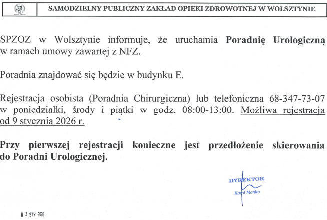 Poradnia Urologiczna - informacja 