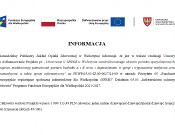 Informacja o realizacji projektu z Funduszy Europejskich i Samorządu Województwa Wielkopolskiego