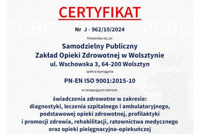 Odnowienie Certyfikatu Systemu Zarządzania Jakością