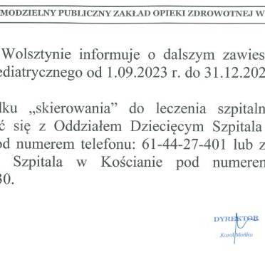 Dalsze zawieszenie Oddziału Pediatrycznego